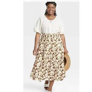 Universal Thread Women’s Maxi Skirt Plus Sz 4X Brown Tiered Smocked Waist Pocket